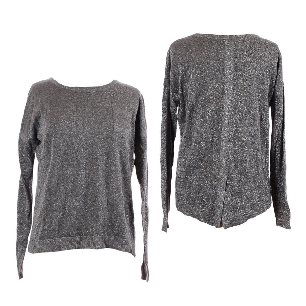 Caslon Metallic Lurex Sweater M Gray Silver Cashmere Blend Crewneck Pullover